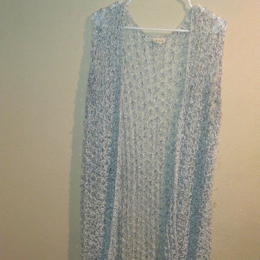 COPY - Long Line Sleeveless Loose Knit Open Front Duster POL L